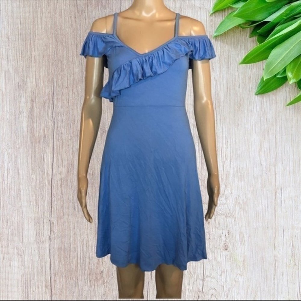 ASOS Blue Open Shoulder Ruffle Fit Flare Dress 4